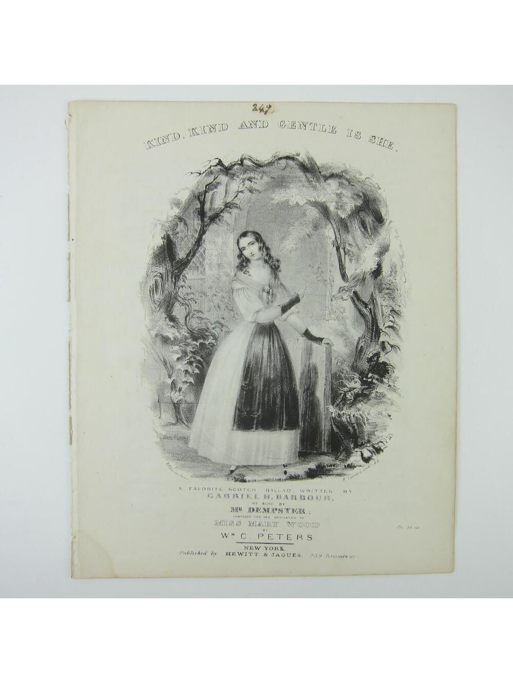 Sheet Music Kind Kind And Gentle Is She Gabriel H. Barbour W.C. Peters Antique